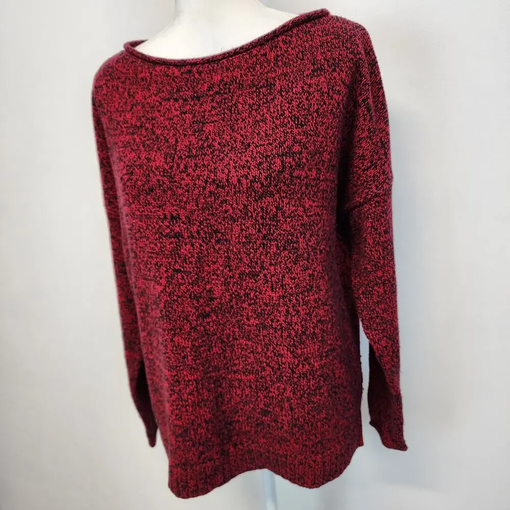 LRL Ralph Lauren Womens Boat Roll Neck Sweater Size L Red Black Tight Knit